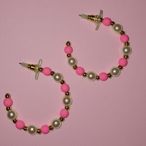 Pink and Gold Beaded Hoop Earrings